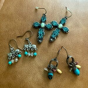 Turquoise, beaded silver earrings